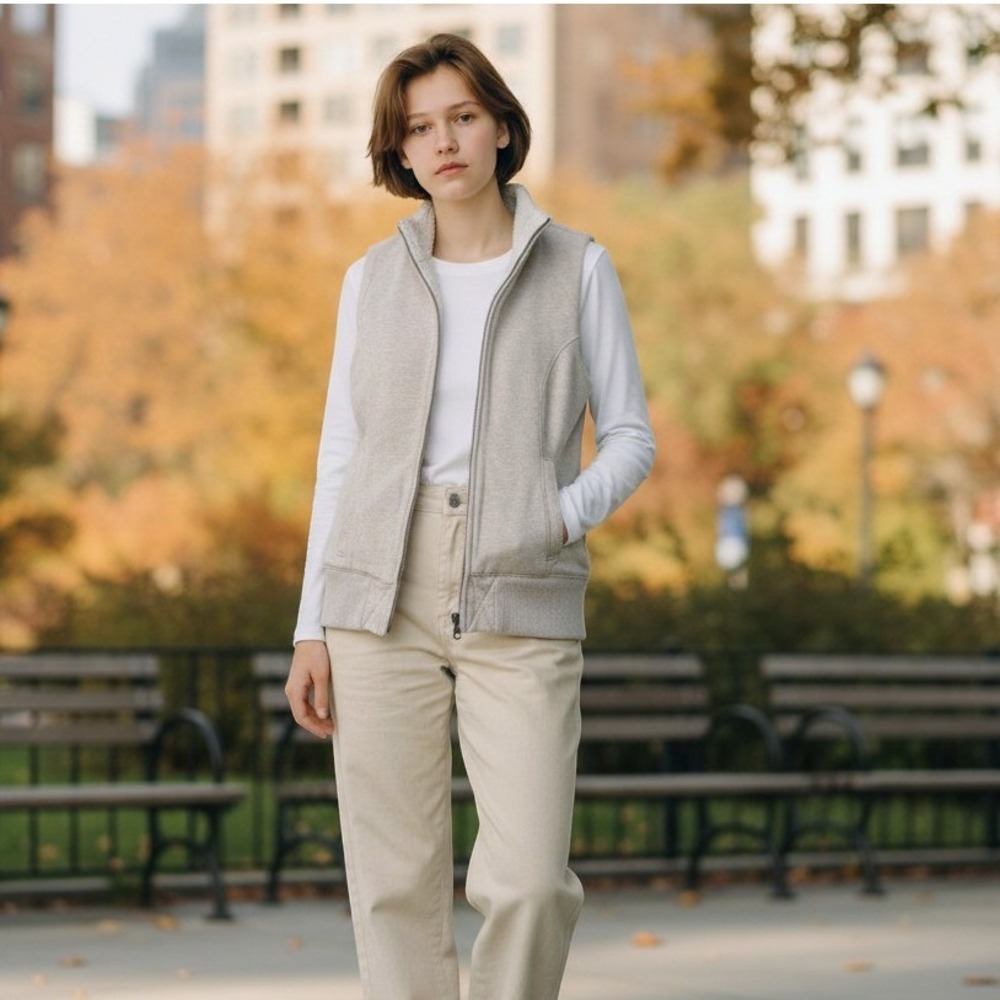 Y2K Old Navy Sherpa Lined Full Zip Vest Womens Size M Beige Gorpcore Indiesleeze